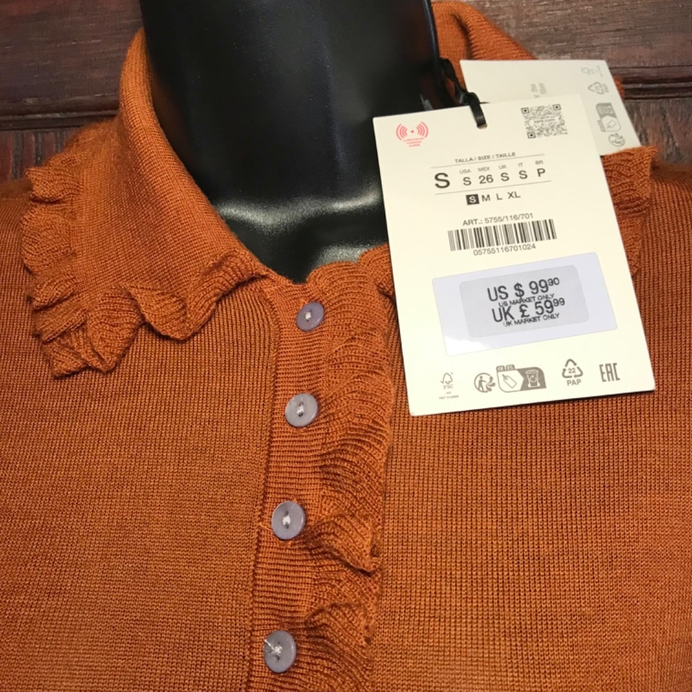 Zara Rust Ruffle-Trim Button Cardigan - Picture 11 of 15